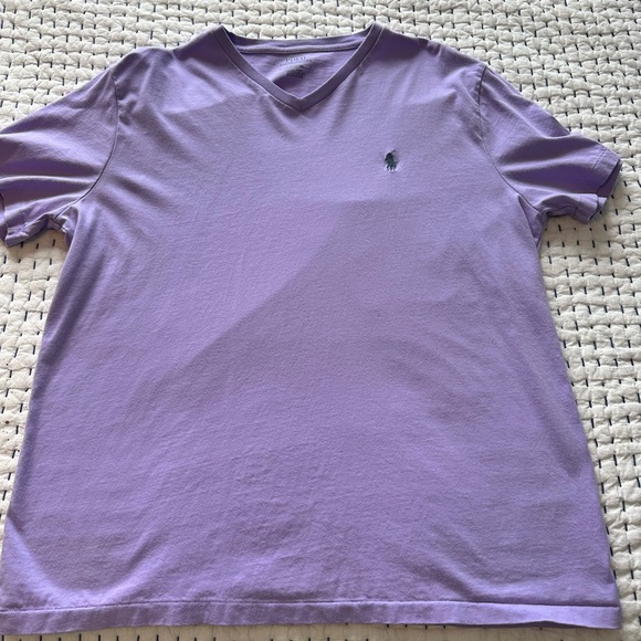 Men’s Large Purple Ralph Lauren Polo Cotton V Neck Short Sleeve Tee-Shirt - Picture 3 of 5